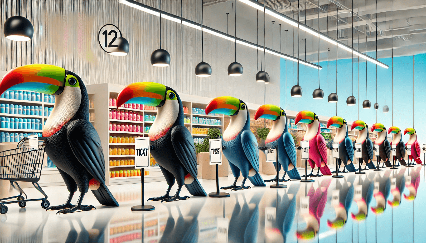 toucans in a queue